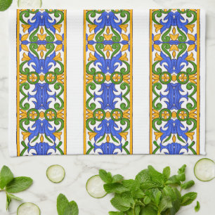 Italian,Sicilian art,majolica pattern Kitchen Towel
