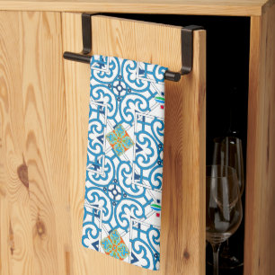 Italian,Sicilian art,majolica,tiles,Moroccan tilel Kitchen Towel