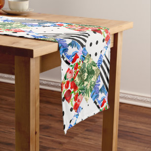Italian,Sicilian art,patchwork,summer Flowers   Short Table Runner