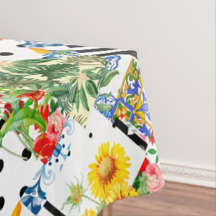 Italian,Sicilian art,patchwork,summer Flowers  Tablecloth