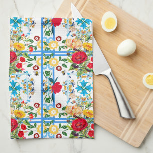 Italian,Sicilian,floral,majolica pattern Kitchen Towel