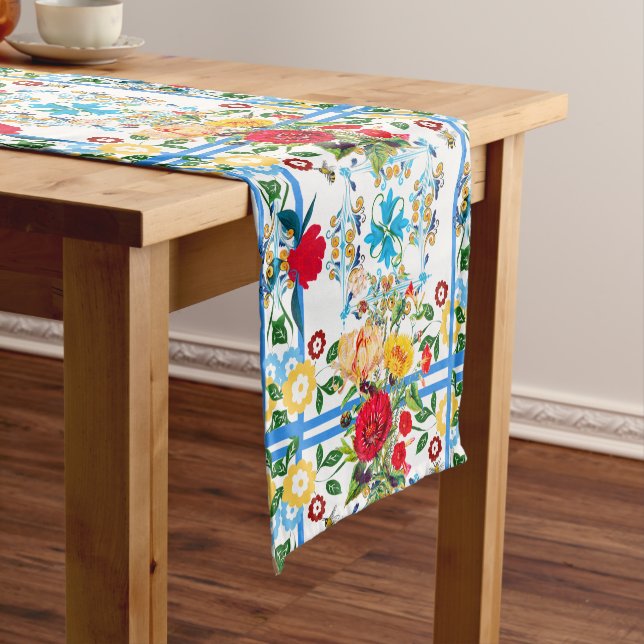 Italian,Sicilian,floral,majolica pattern    Short Table Runner (In Situ)
