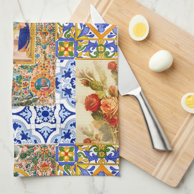Italian,Sicilian,holy Mary,Virgin Mary,maiolica Ki Kitchen Towel (Quarter Fold)