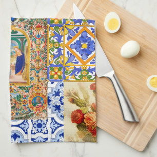 Italian,Sicilian,holy Mary,Virgin Mary,maiolica Kitchen Towel
