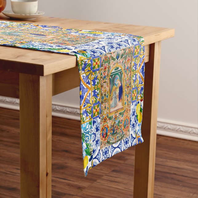 Italian,Sicilian,holy Mary,Virgin Mary,maiolica  Short Table Runner (In Situ)