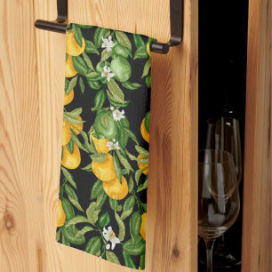 Italian Sicilian Lemon Black Mediterranean Citrus  Kitchen Towel
