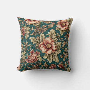 Italian Sophisticated Red Roses and Golden Leaves Throw Pillow