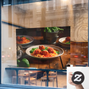 Italian Spaghetti Pasta Meatballs Tomato Sauce Window Cling