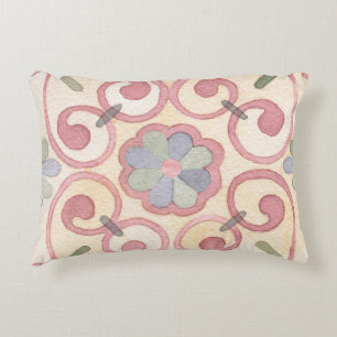 Italian Spanish Majolica Pink Floral Watercolor Accent Pillow