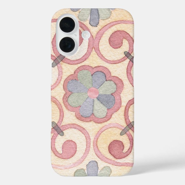 Italian Spanish Majolica Pink Floral Watercolor  Case-Mate iPhone Case (Back)