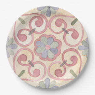 Italian Spanish Majolica Pink Floral Watercolor  Paper Plate