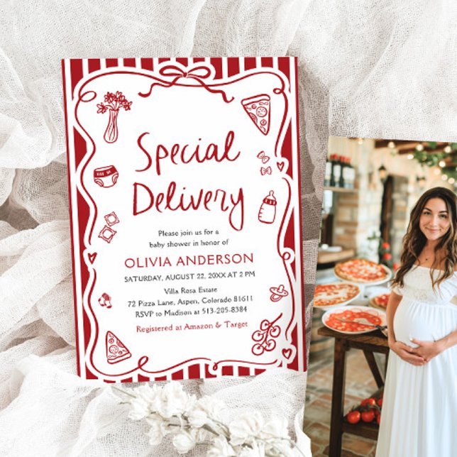 Italian Special Delivery Whimsical Baby Shower Invitation (Watercolor Italian Special Delivery Whimsical Baby Shower Invitation)