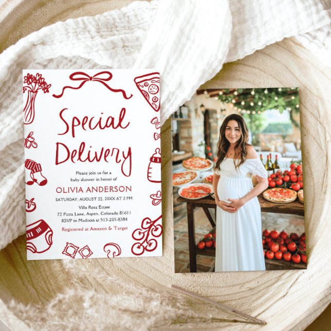 Italian Special Delivery Whimsical Baby Shower Invitation (Watercolor Italian Special Delivery Whimsical Baby Shower Invitation)
