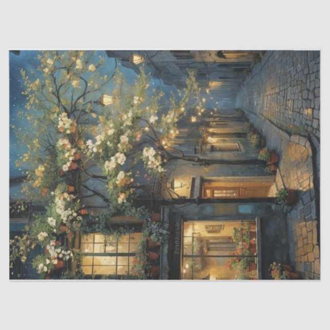 Italian Street at Night Decoupage Tissue Paper (Front)
