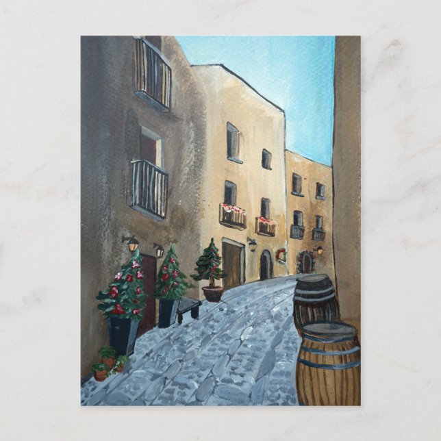 Italian street on Christmas | Sicily, Medieval Postcard (Front)