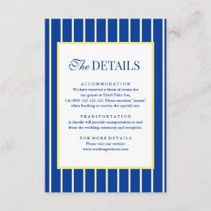 Italian Striped Blue & Yellow Wedding Details Enclosure Card