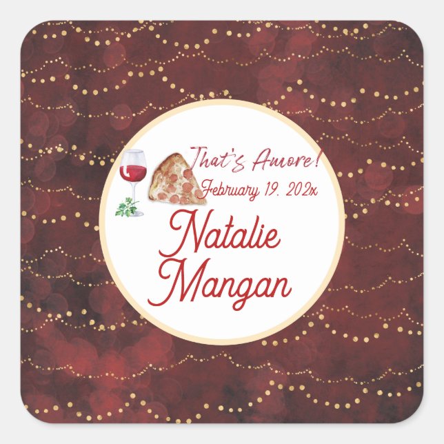 Italian Style Amore Bridal Shower Square Sticker (Front)