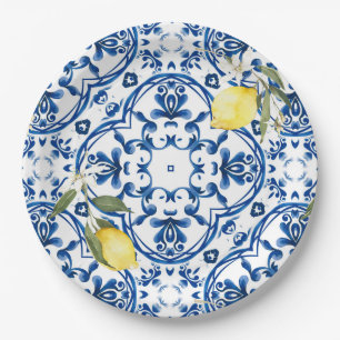 Italian style,mediterranean,majolica,lemon, paper plate