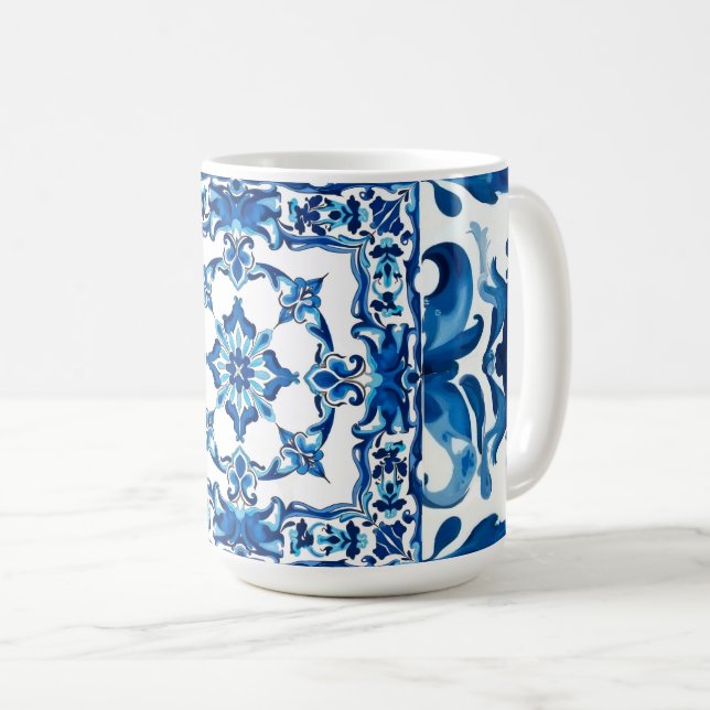 Italian style,Mediterranean,mosaic,blue, Coffee Mug (Front Right)