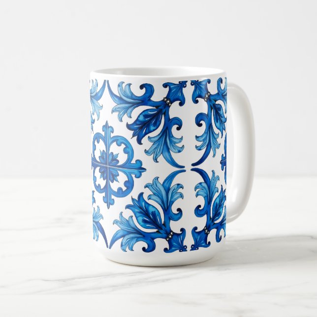 Italian style,Mediterranean,mosaic,blue, Coffee Mug (Front Right)