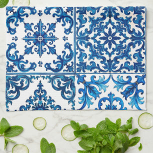 Italian style,Mediterranean,mosaic,blue, Kitchen Towel