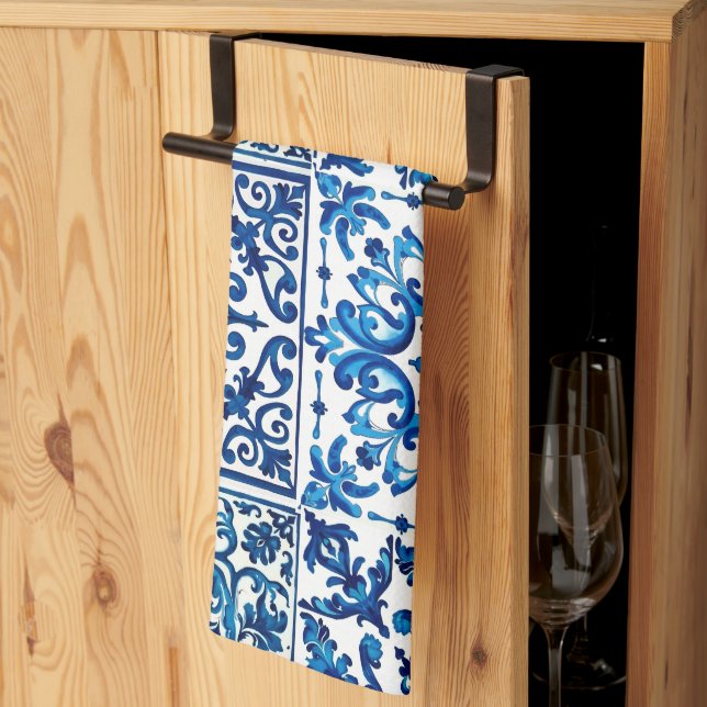 Italian style,Mediterranean,mosaic,blue, Kitchen Towel (Thirds Fold)