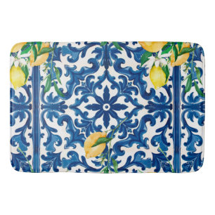 Italian style,Mediterranean,mosaic,blue,lemon, Bath Mat