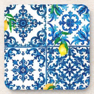 Italian style,Mediterranean,mosaic,blue,lemon, Coaster