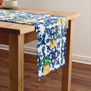 Italian style,Mediterranean,mosaic,blue,lemon, Medium Table Runner