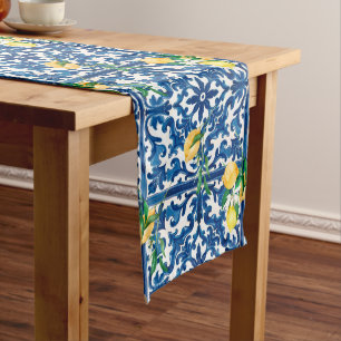 Italian style,Mediterranean,mosaic,blue,lemon, Medium Table Runner