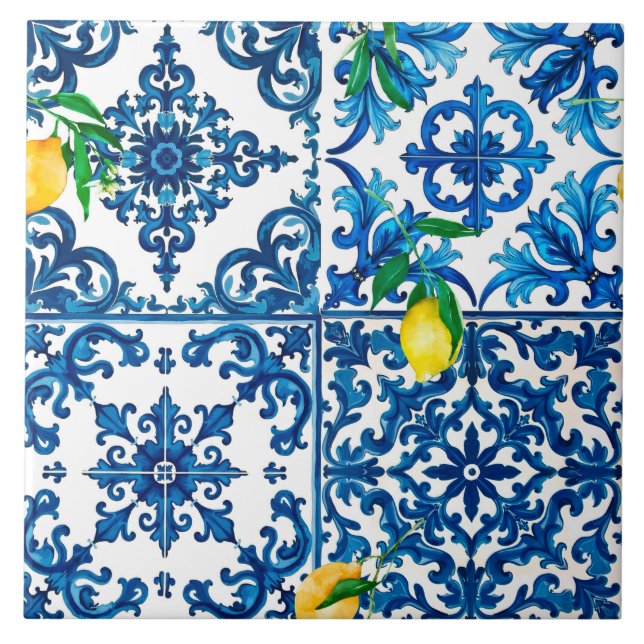 Italian style,Mediterranean,mosaic,blue,lemon, Tile (Front)