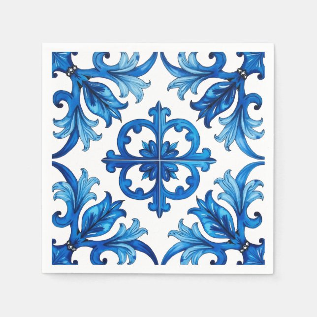 Italian style,Mediterranean,mosaic,blue, Napkin (Front)