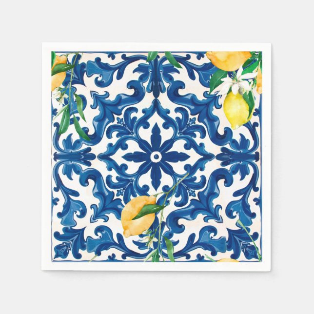 Italian style,Mediterranean,mosaic,blue, Napkin (Front)