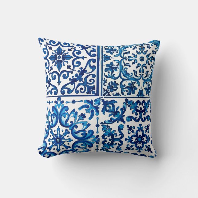 Italian style,Mediterranean,mosaic,blue, Throw Pillow (Front)