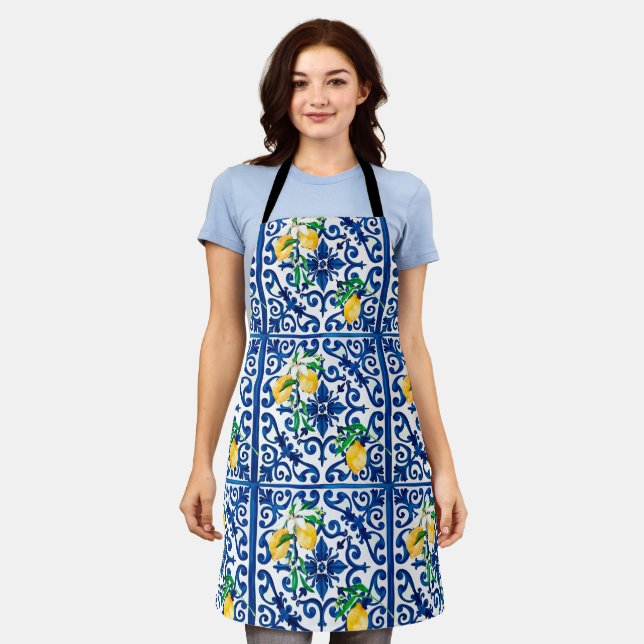Italian style,mosaic,blue,lemon, apron (Worn)