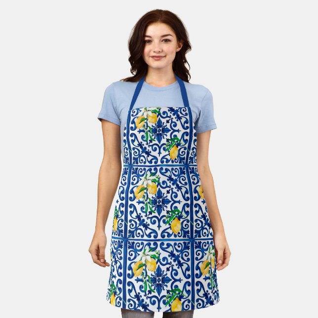 Italian style,mosaic,blue,lemon, apron (Worn)