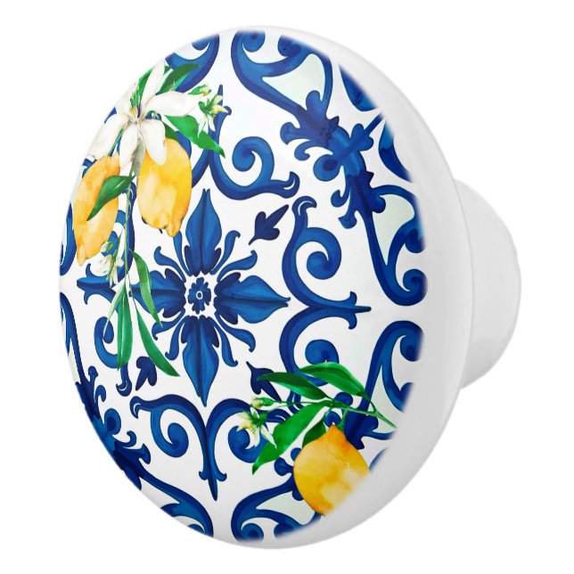 Italian style,mosaic,blue,lemon, ceramic knob (Right)