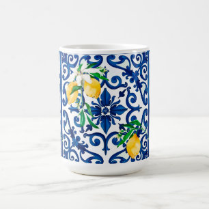 Italian style,mosaic,blue,lemon, coffee mug