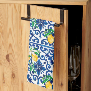 Italian style,mosaic,blue,lemon, kitchen towel
