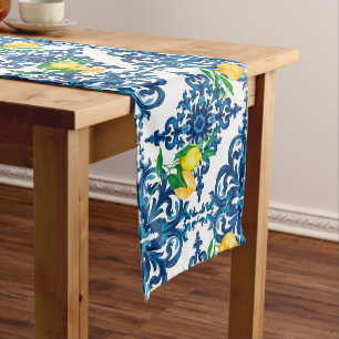 Italian style,mosaic,blue,lemon, medium table runner