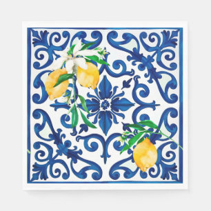 Italian style,mosaic,blue,lemon, napkin