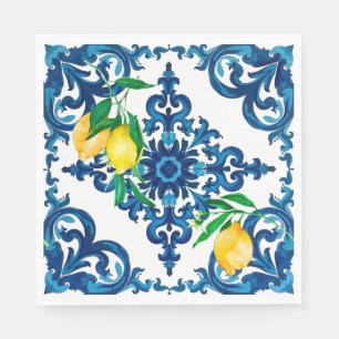 Italian style,mosaic,blue,lemon, napkin