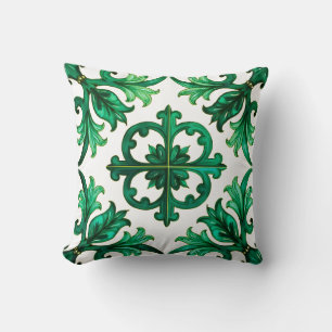 Italian style,mosaic,green Throw Pillow