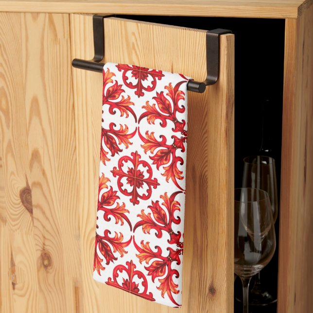 Italian style,mosaic,red kitchen towel (Thirds Fold)