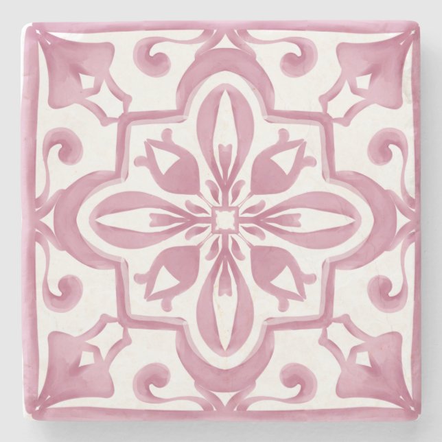 Italian style,pink,mediterranean tiles, stone coaster (Front)