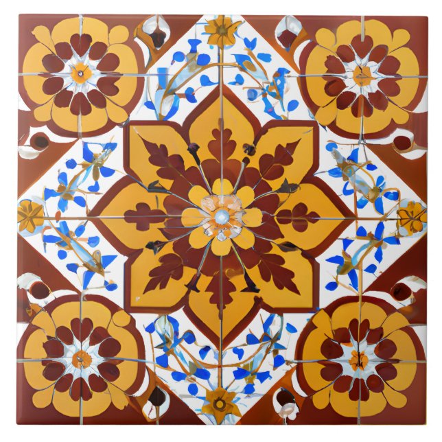 Italian Style Simulated Mosaic Red and Gold Tile (Front)