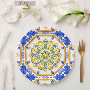 Italian style,tiles,majolica All-Over Print Paper Plate