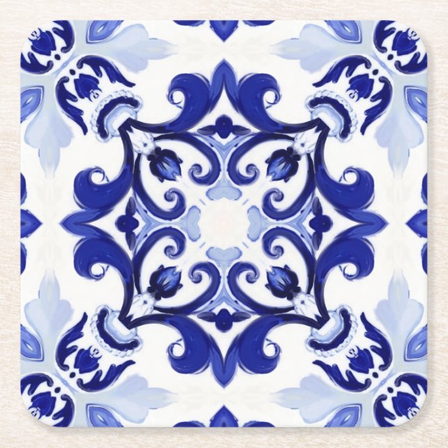 Italian style,tiles,majolica All-Over Print Square Paper Coaster (Front)