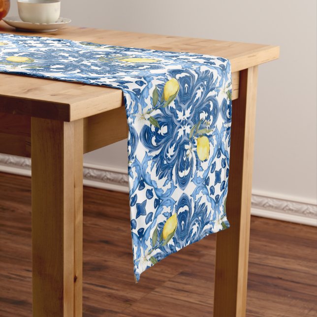 Italian style,tiles,majolica,lemon ,All-Over Print Medium Table Runner (In Situ)