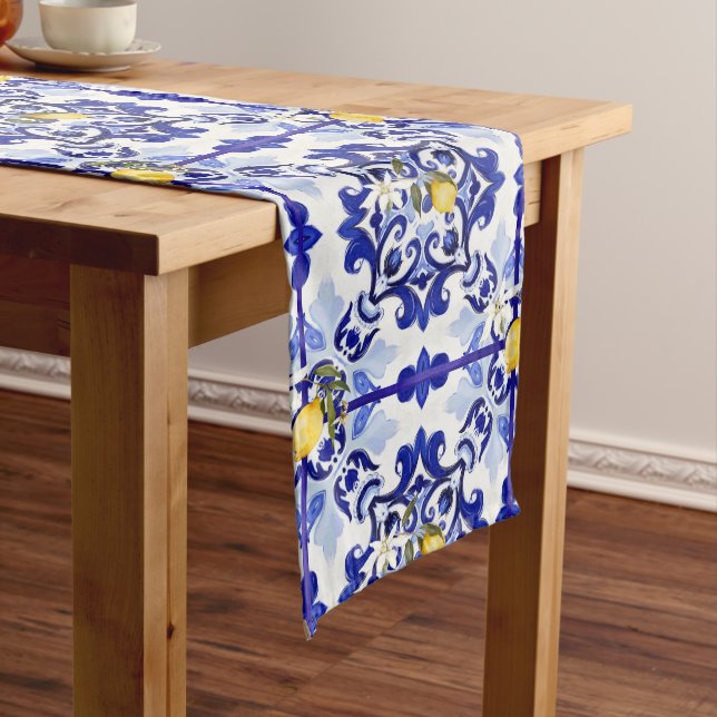 Italian style,tiles,majolica,lemon ,All-Over Print Medium Table Runner (In Situ)